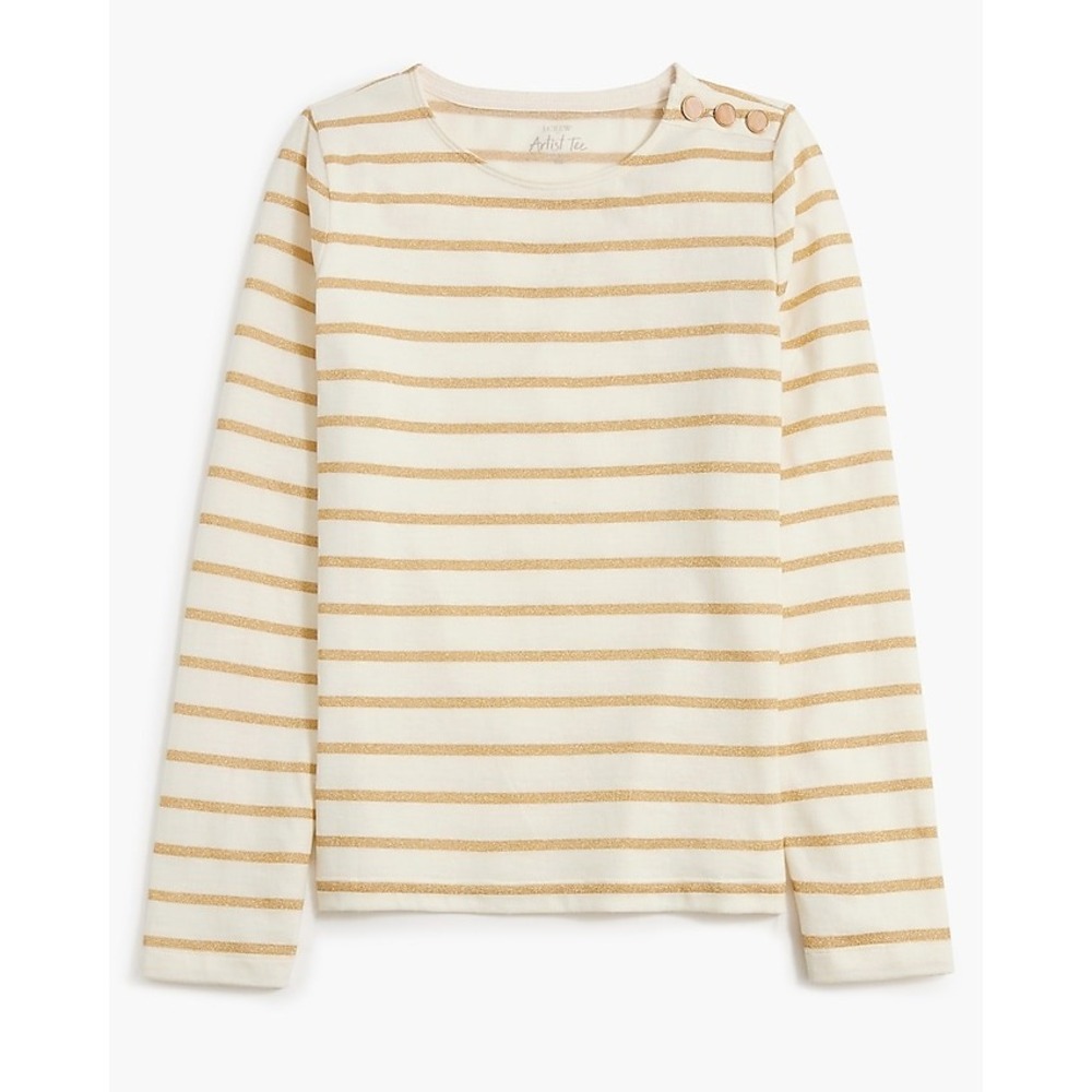 J. Crew Factory Gold and Cream Striped Long Sleeve Tee
